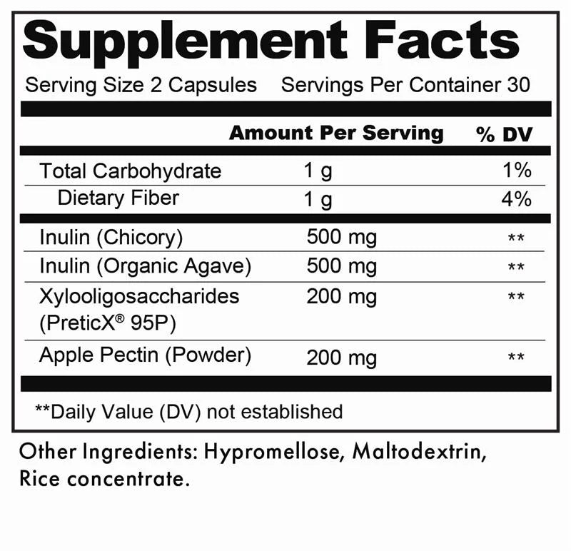 Supplement facts label with detailed nutritional information on a white background