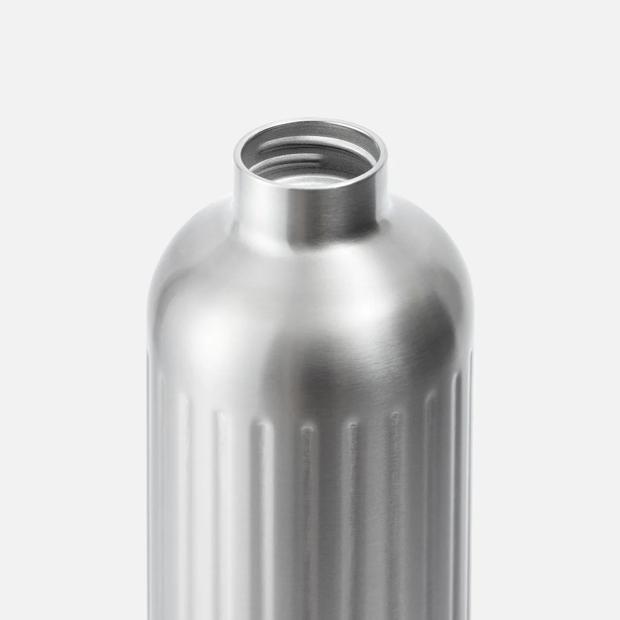 Silver metal water bottle on a white background