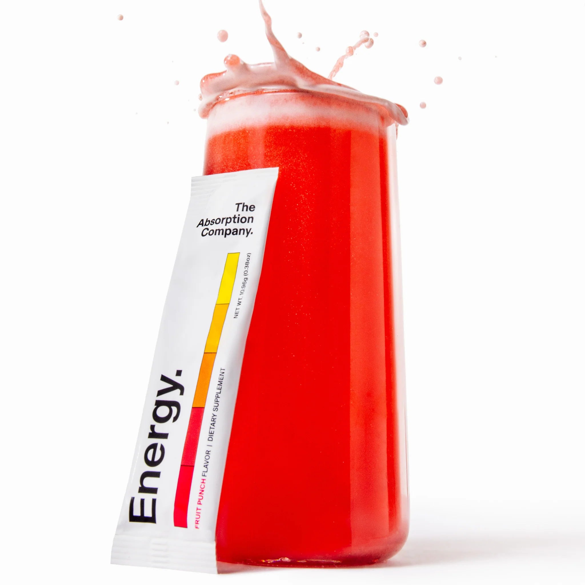 Red energy drink with a white label on a white background