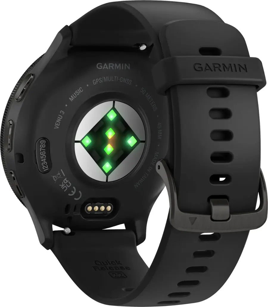 Black Garmin smartwatch on a white background