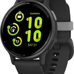 Garmin smartwatch with black strap on a white background