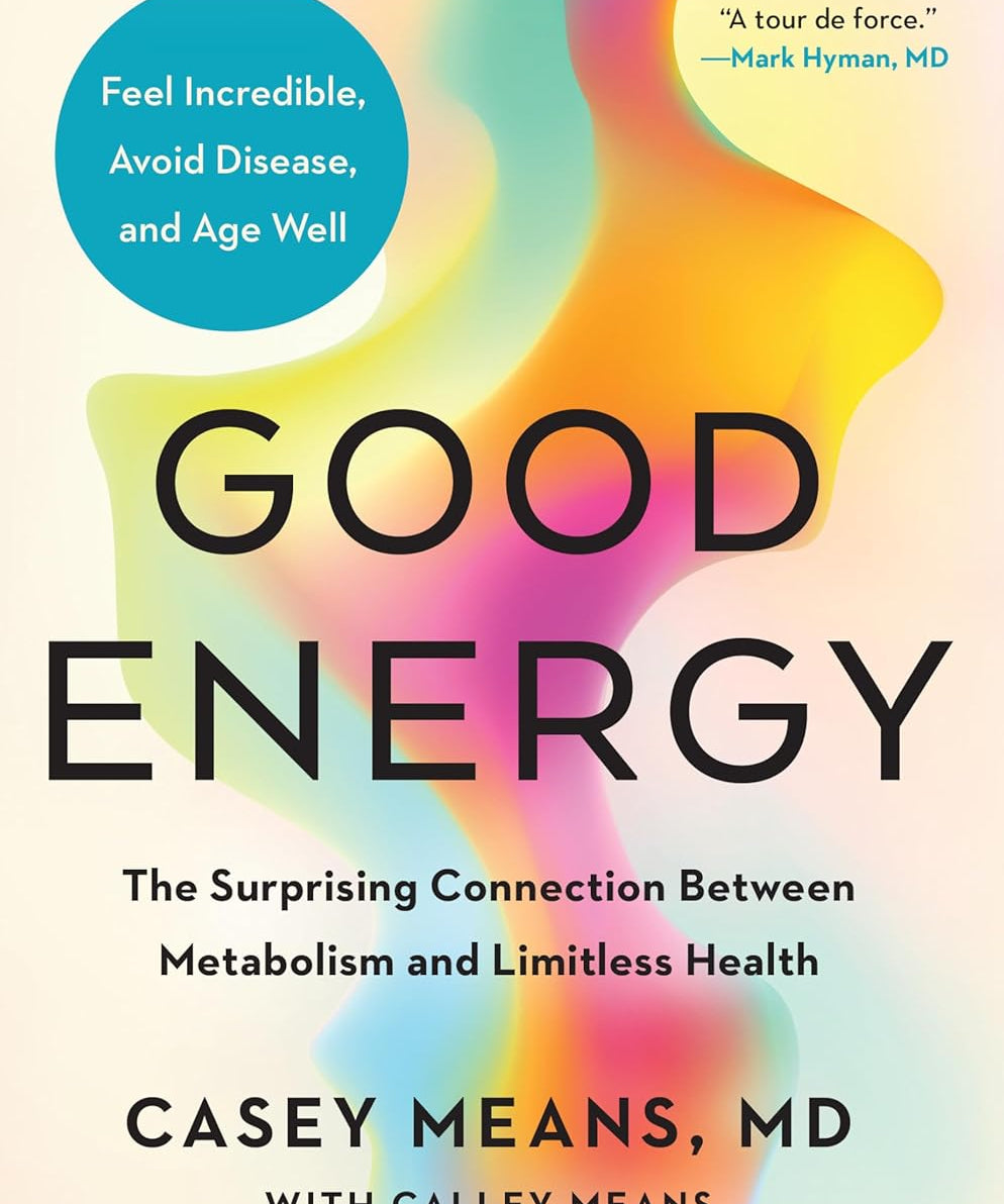Book cover of 'Good Energy' with colorful design and text about metabolism and health.