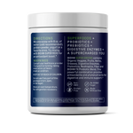 Supplement container with blue label on a white background