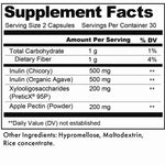 Supplement facts label with detailed nutritional information on a white background