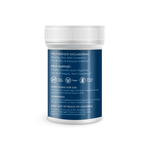 Supplement container with blue label on a white background