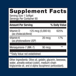Supplement facts label with vitamins and ingredients on a blue background