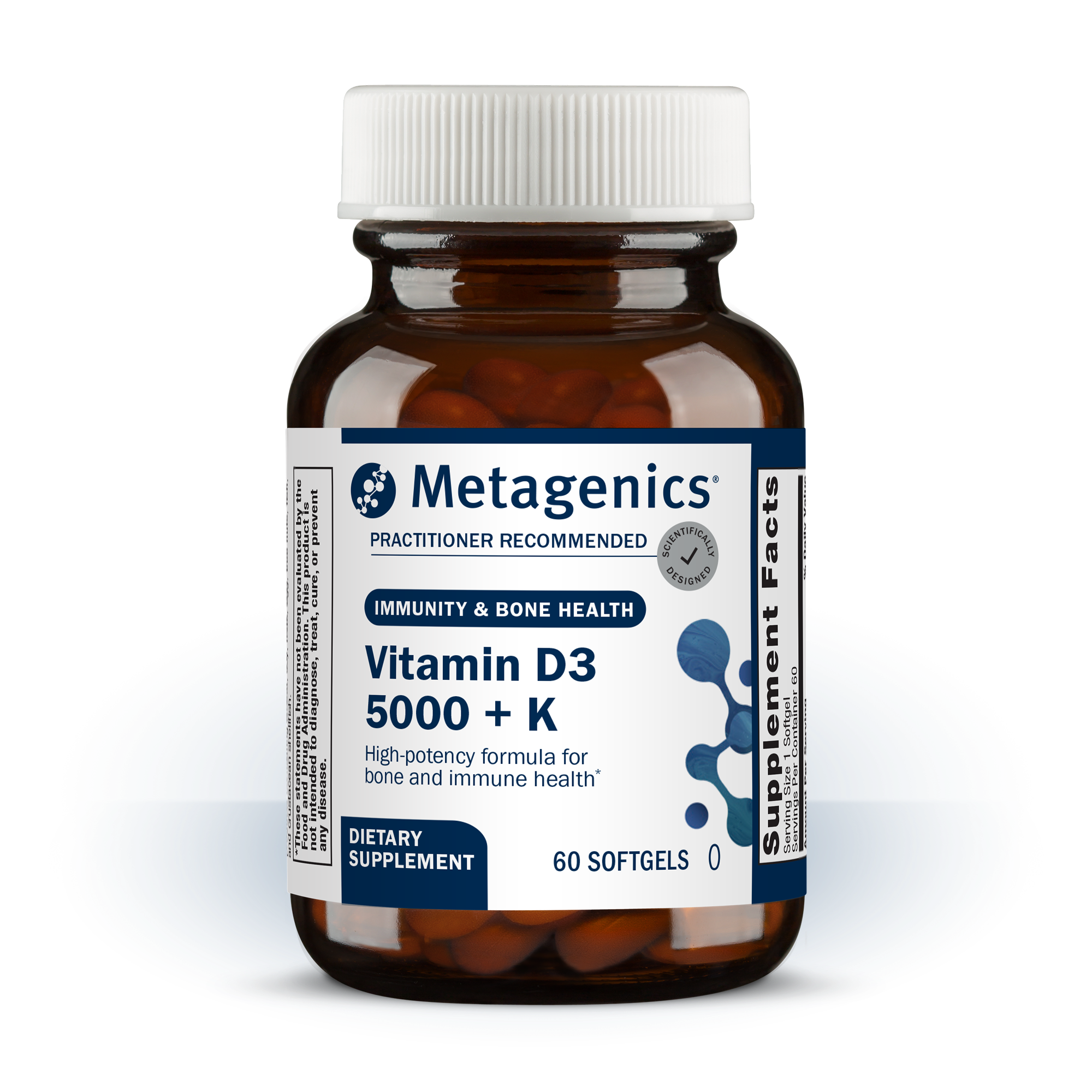 Metagenics Vitamin D3 5000 + K dietary supplement bottle on a white background