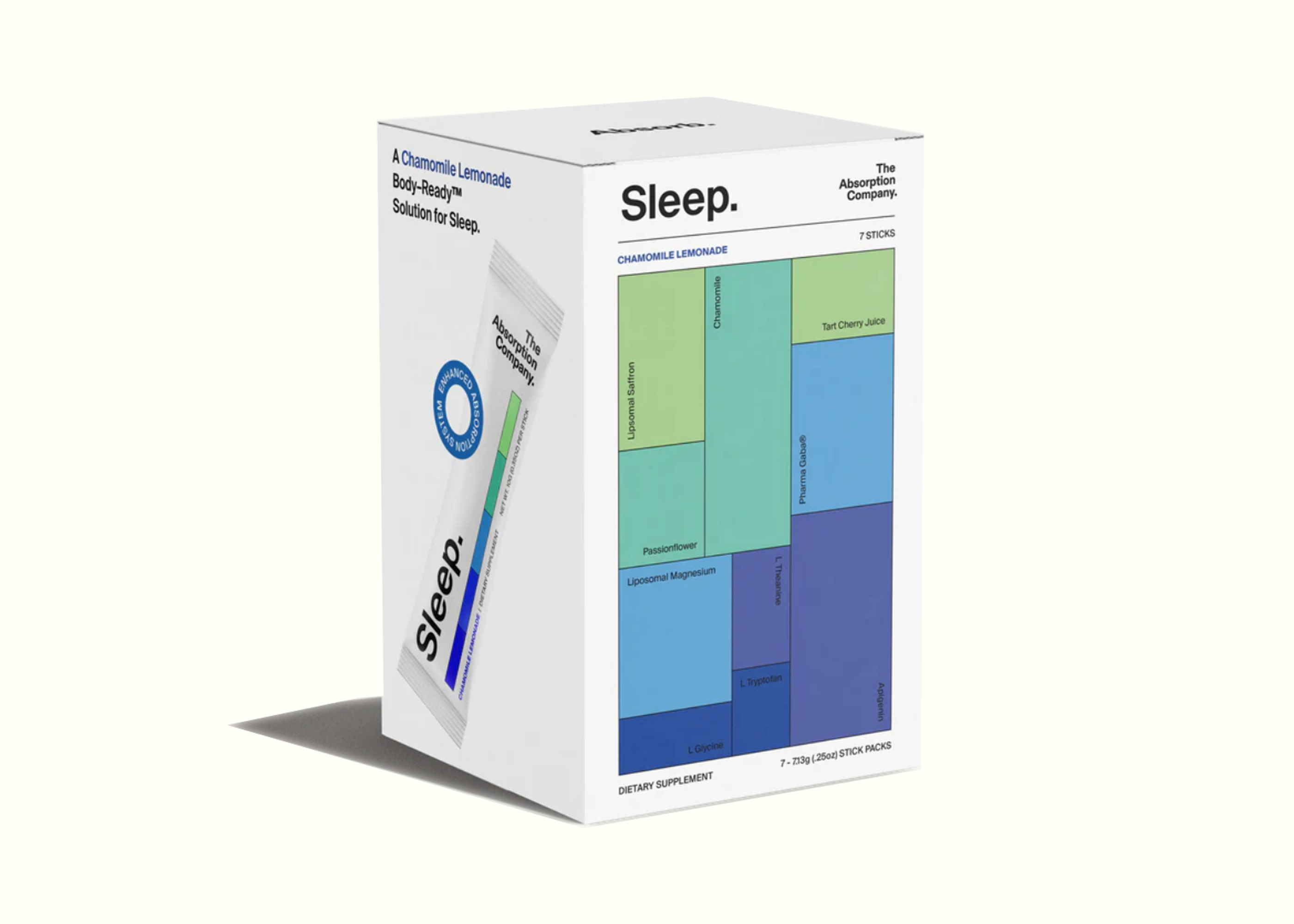 Sleep supplement packaging with a white background