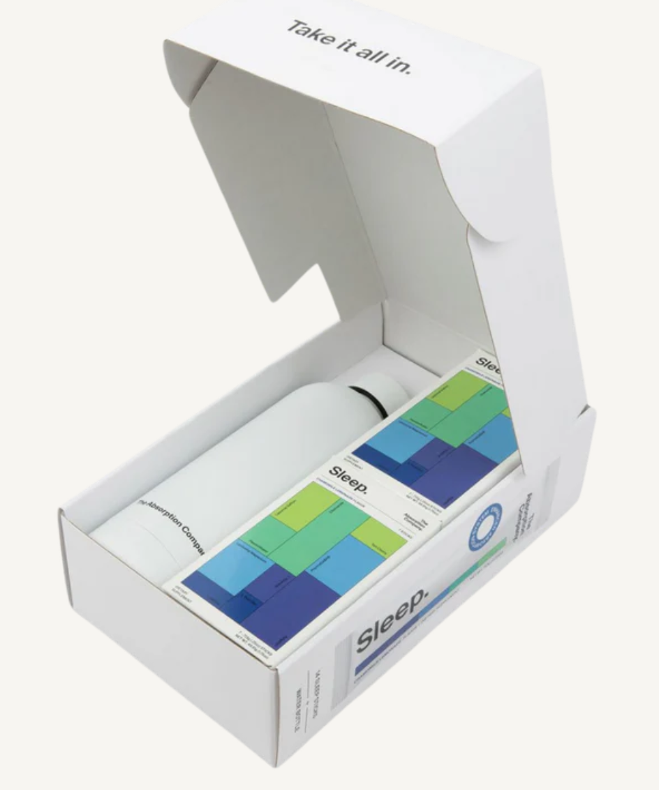 Sleep aid packaging with colorful design on a white background