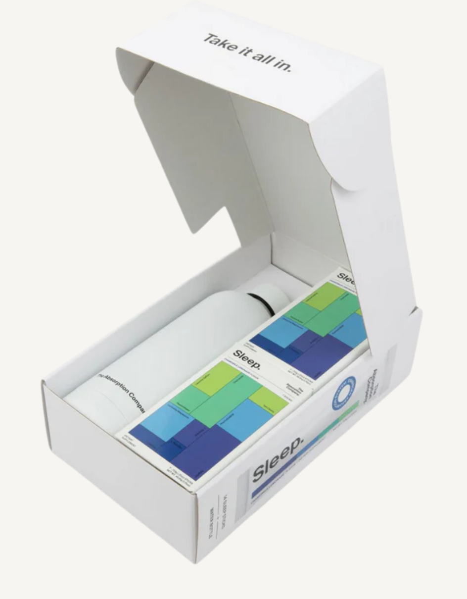 Sleep aid packaging with colorful design on a white background